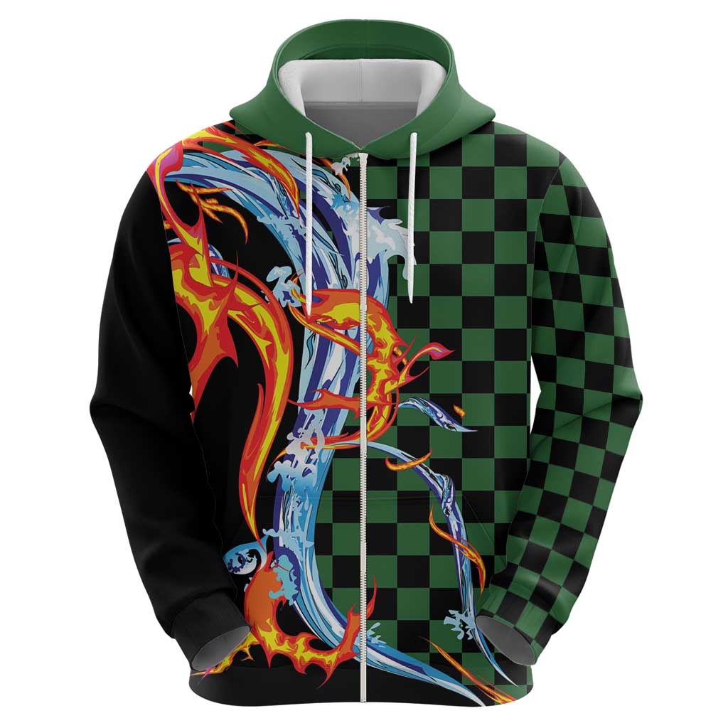 Japanese Asanoha Pattern Zip Hoodie Sun Flame Slayer Dragon Hinokami Kagura Spirit - Polynesian Pride
