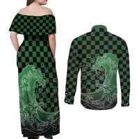 Japanese Asanoha Pattern Couples Matching Off Shoulder Maxi Dress and Long Sleeve Button Shirt Water Breathing Slayer Dragon LT9 - Polynesian Pride