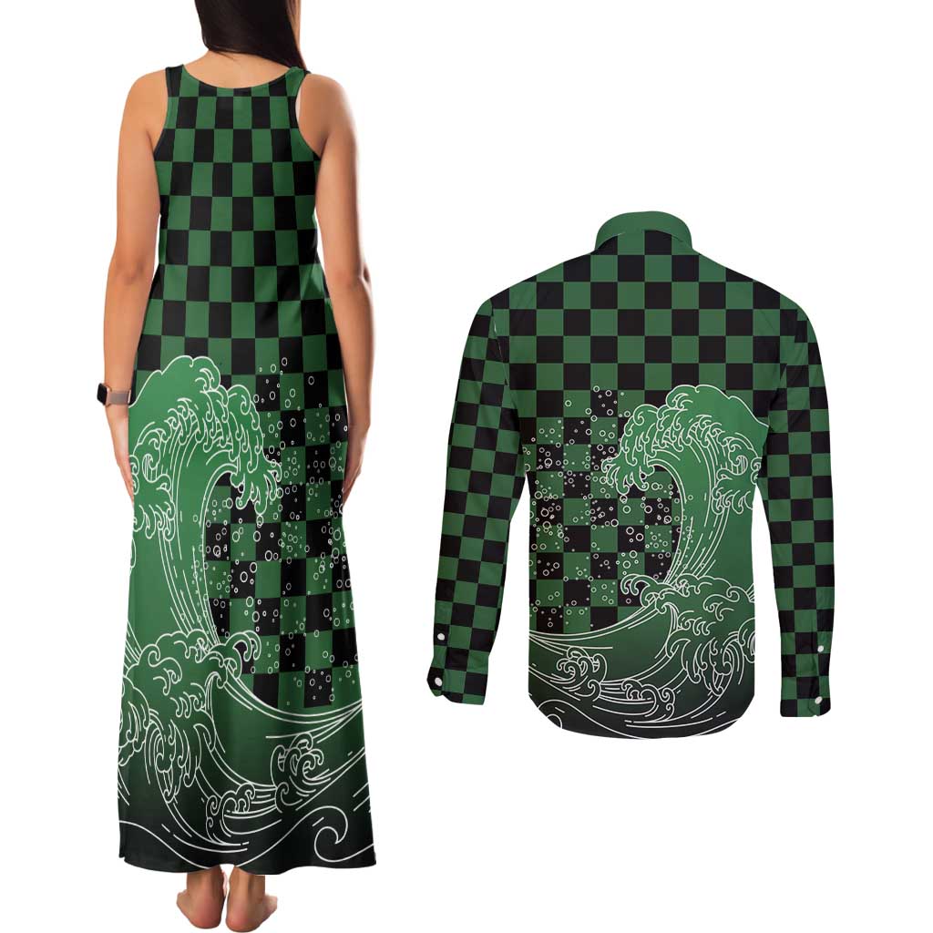 Japanese Asanoha Pattern Couples Matching Tank Maxi Dress and Long Sleeve Button Shirt Water Breathing Slayer Dragon LT9 - Polynesian Pride