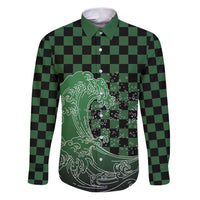 Japanese Asanoha Pattern Family Matching Puletasi and Hawaiian Shirt Water Breathing Slayer Dragon LT9 Dad's Shirt - Long Sleeve Green - Polynesian Pride