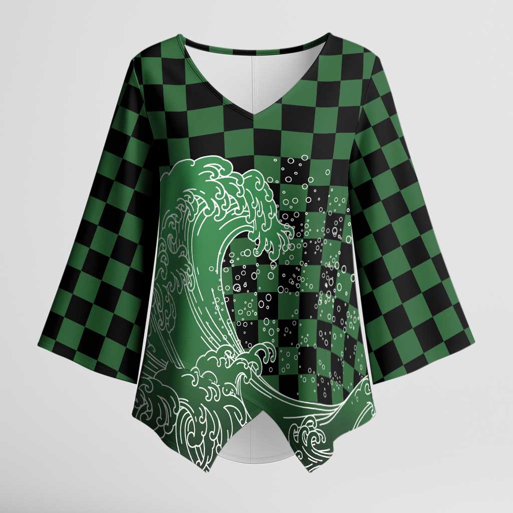 Japanese Asanoha Pattern Kimono Sleeve Blouse Water Breathing Slayer Dragon LT9 Female Green - Polynesian Pride