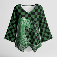 Japanese Asanoha Pattern Kimono Sleeve Blouse Water Breathing Slayer Dragon LT9 Female Green - Polynesian Pride