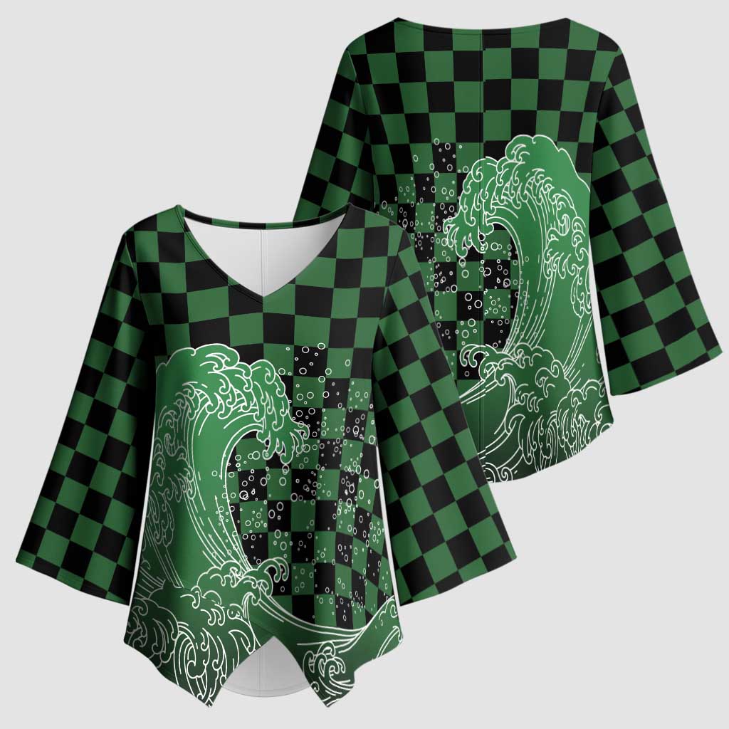 Japanese Asanoha Pattern Kimono Sleeve Blouse Water Breathing Slayer Dragon LT9 - Polynesian Pride