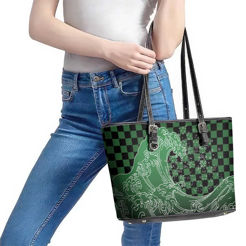 Japanese Asanoha Pattern Leather Tote Bag Water Breathing Slayer Dragon - Polynesian Pride