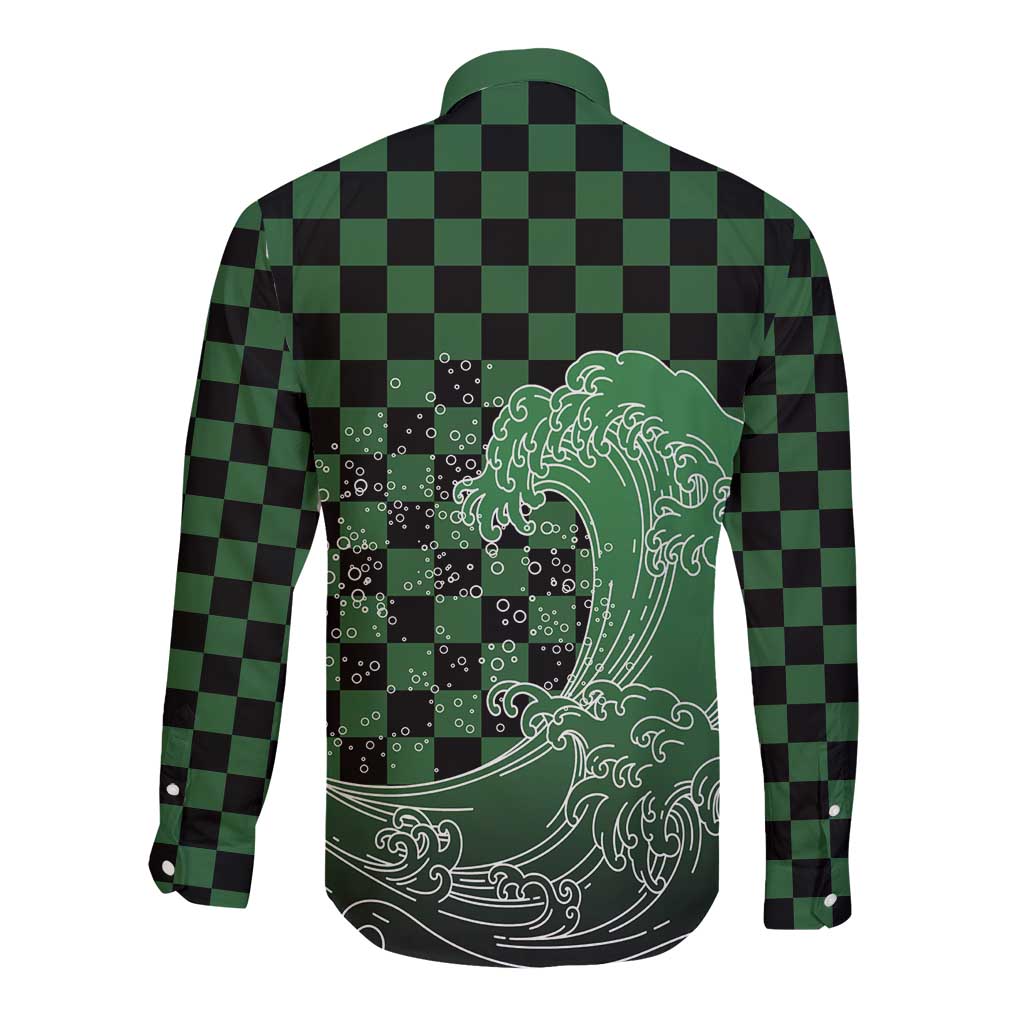 Japanese Asanoha Pattern Long Sleeve Button Shirt Water Breathing Slayer Dragon LT9 - Polynesian Pride
