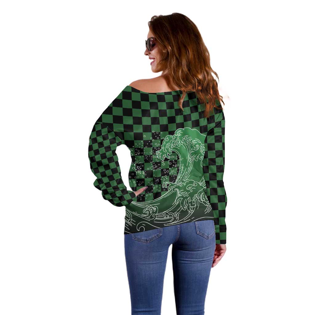 Japanese Asanoha Pattern Off Shoulder Sweater Water Breathing Slayer Dragon - Polynesian Pride
