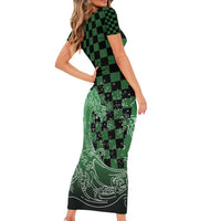 Japanese Asanoha Pattern Short Sleeve Bodycon Dress Water Breathing Slayer Dragon - Polynesian Pride