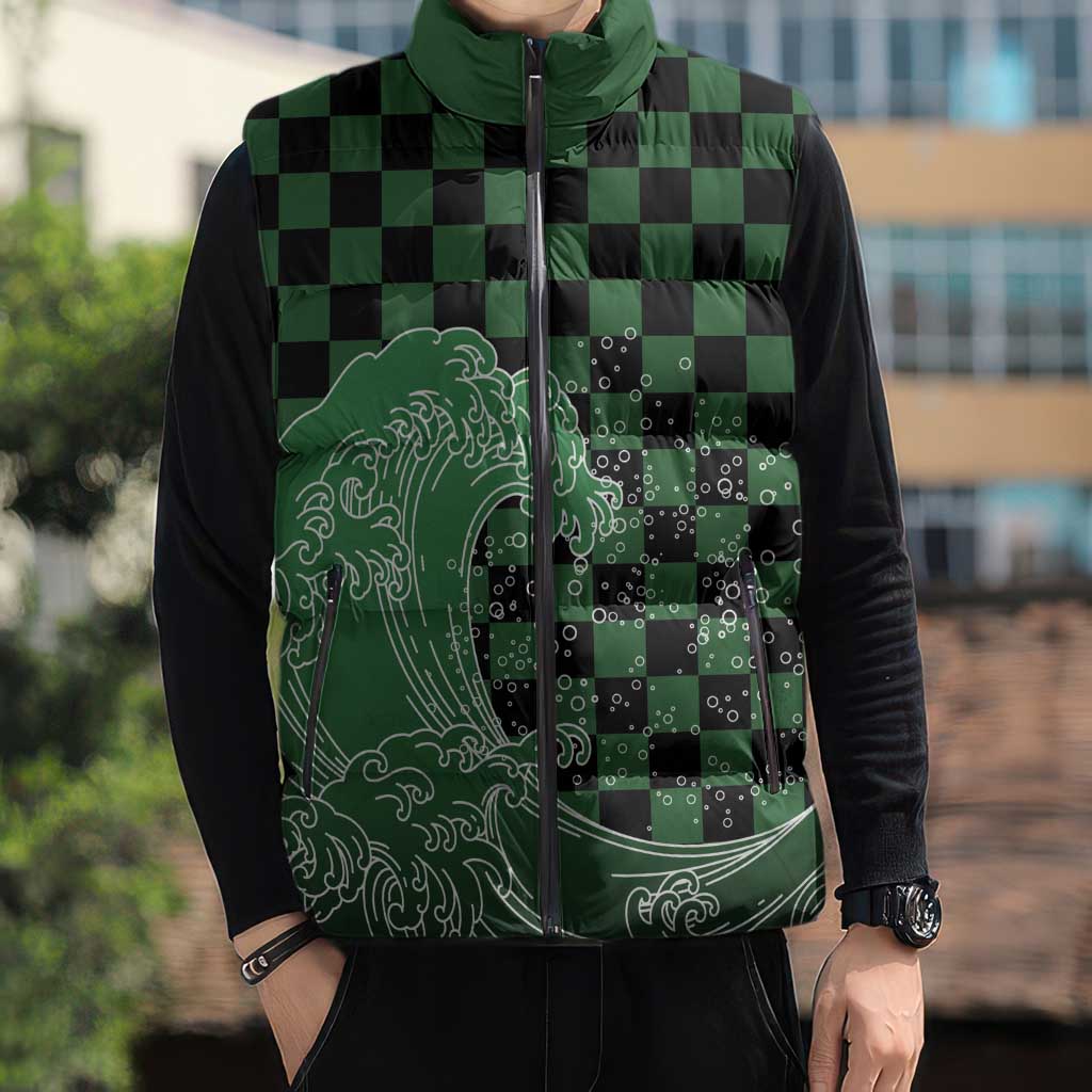 Japanese Asanoha Pattern Sleeveless Puffer Jacket Water Breathing Slayer Dragon - Polynesian Pride