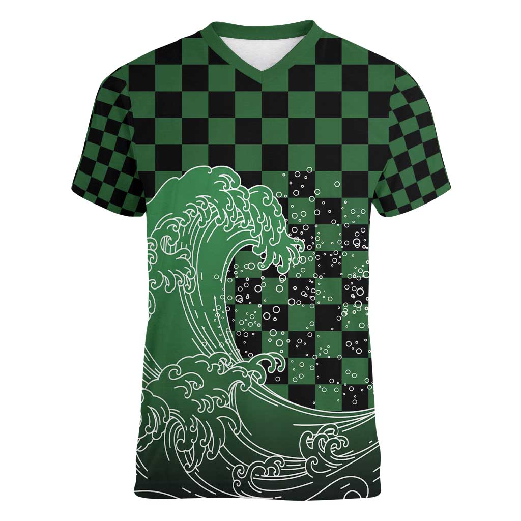Japanese Asanoha Pattern Women V-Neck T-Shirt Water Breathing Slayer Dragon - Polynesian Pride
