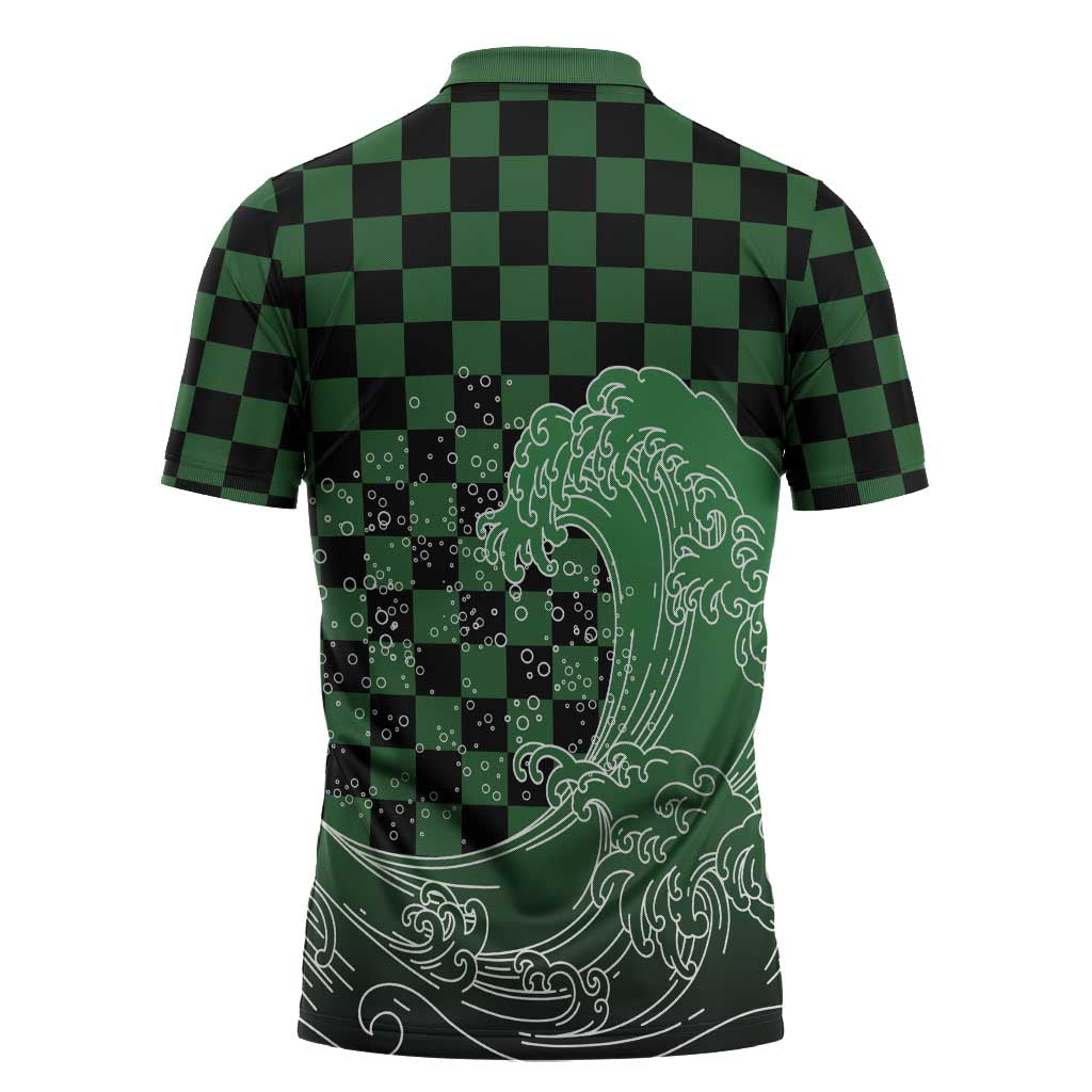 Japanese Asanoha Pattern Zipper Polo Shirt Water Breathing Slayer Dragon LT9 - Polynesian Pride