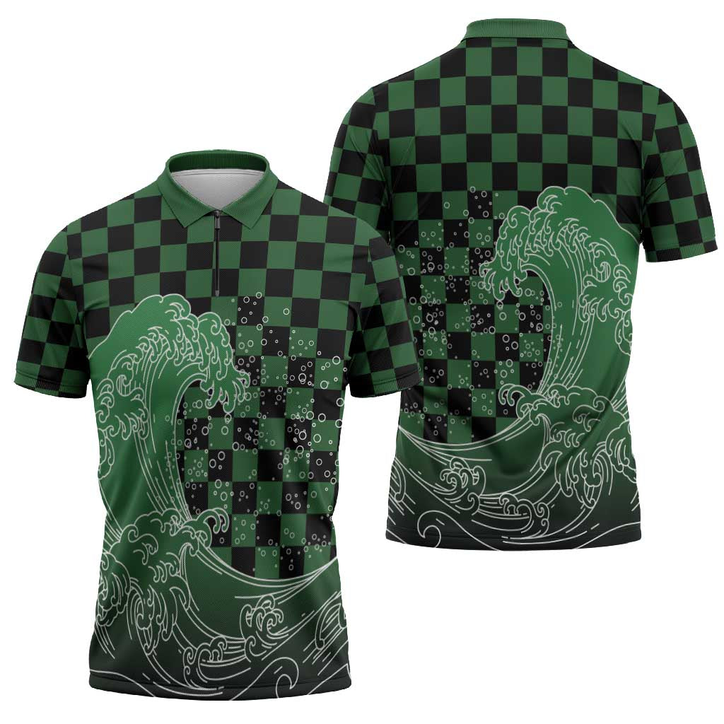 Japanese Asanoha Pattern Zipper Polo Shirt Water Breathing Slayer Dragon LT9 - Polynesian Pride