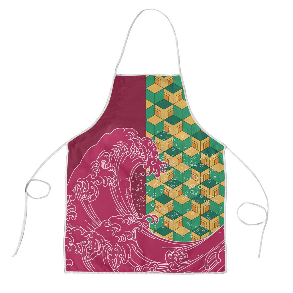 Japanese Bishamon-Kikkou Pattern Apron Water Pillar Silent River Flow LT9 Burgundy - Polynesian Pride