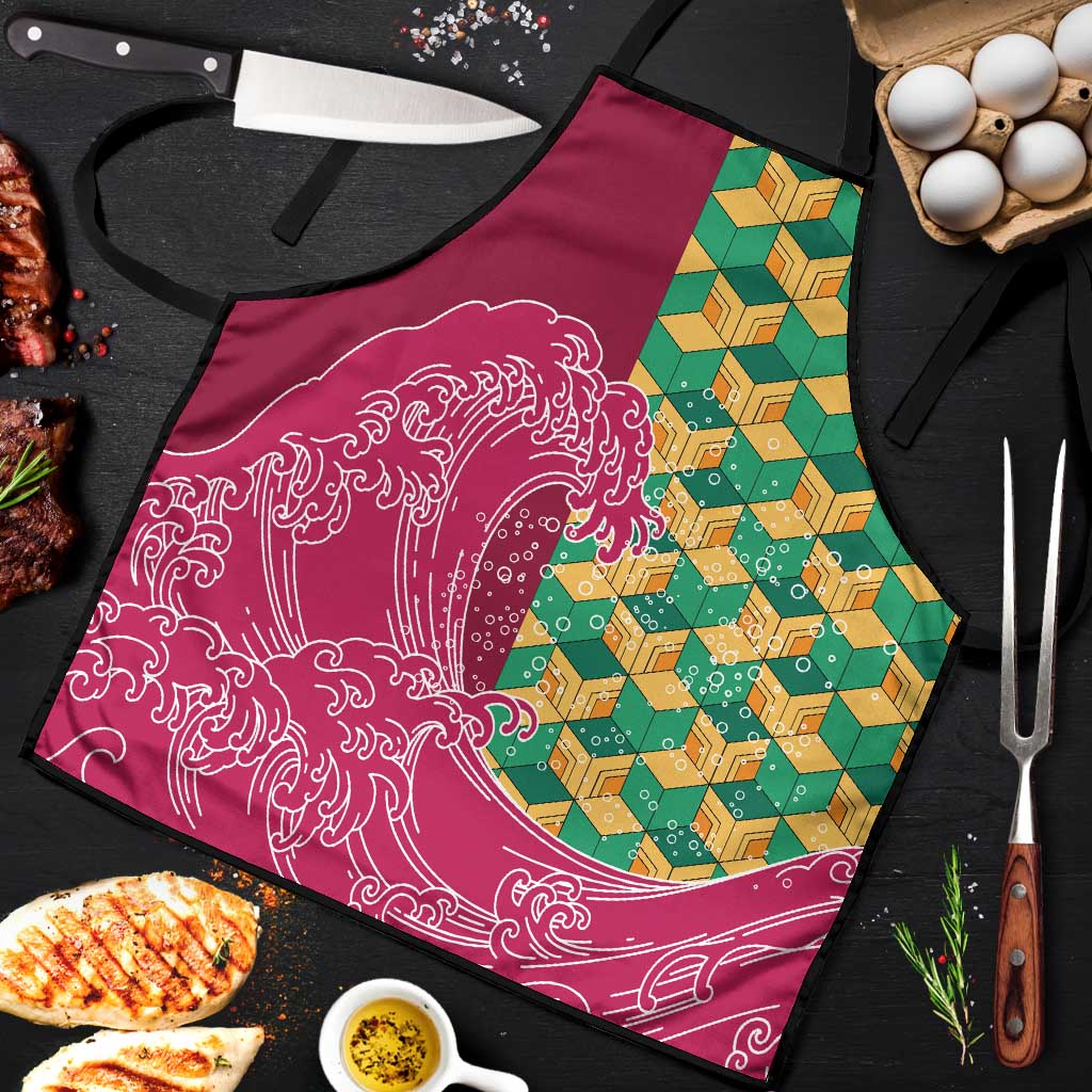 Japanese Bishamon-Kikkou Pattern Apron Water Pillar Silent River Flow LT9 Burgundy - Polynesian Pride