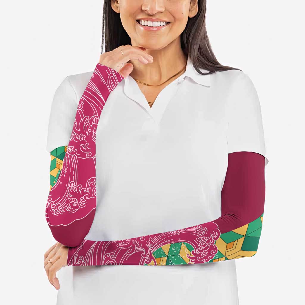 Japanese Bishamon-Kikkou Pattern Arm Sleeves Water Pillar Silent River Flow - Polynesian Pride