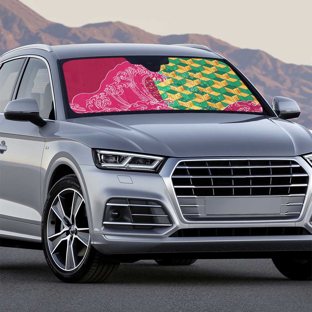 Japanese Bishamon-Kikkou Pattern Auto Sun Shade Water Pillar Silent River Flow - Polynesian Pride