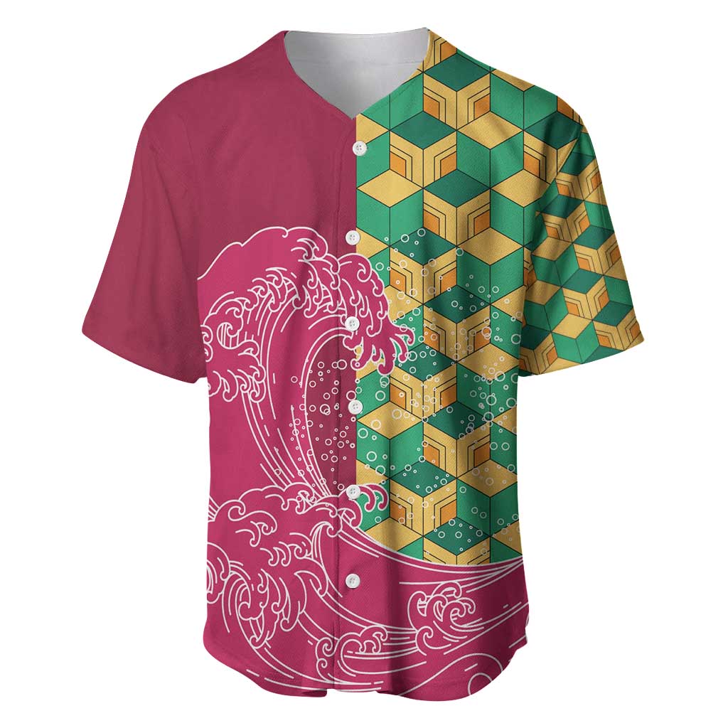 Japanese Bishamon-Kikkou Pattern Baseball Jersey Water Pillar Silent River Flow - Polynesian Pride