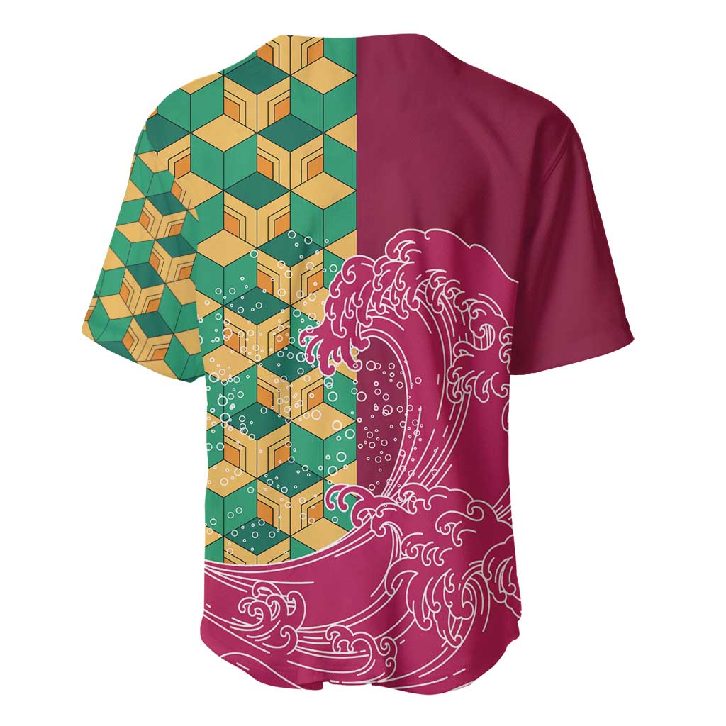 Japanese Bishamon-Kikkou Pattern Baseball Jersey Water Pillar Silent River Flow - Polynesian Pride