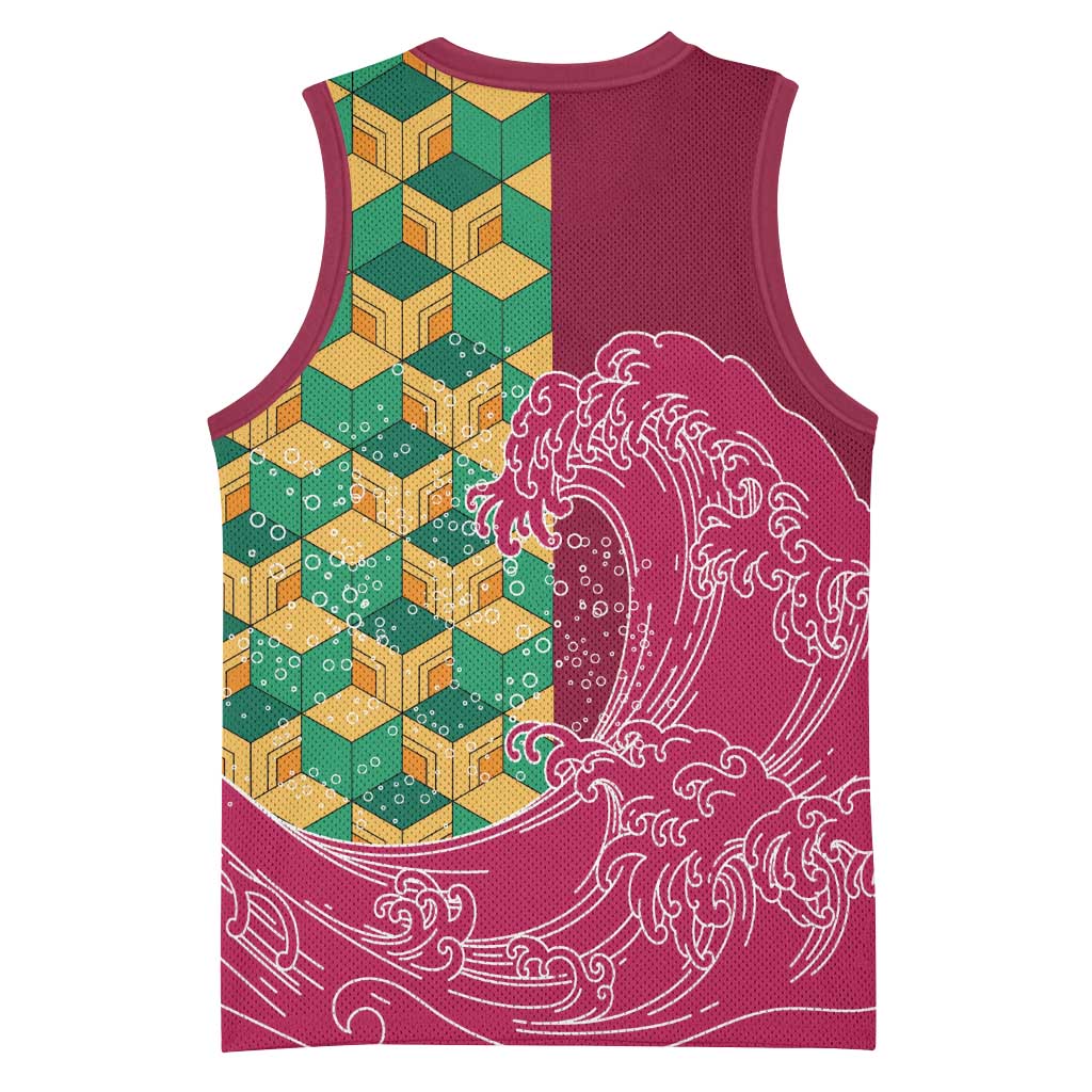 Japanese Bishamon-Kikkou Pattern Basketball Jersey Water Pillar Silent River Flow - Polynesian Pride