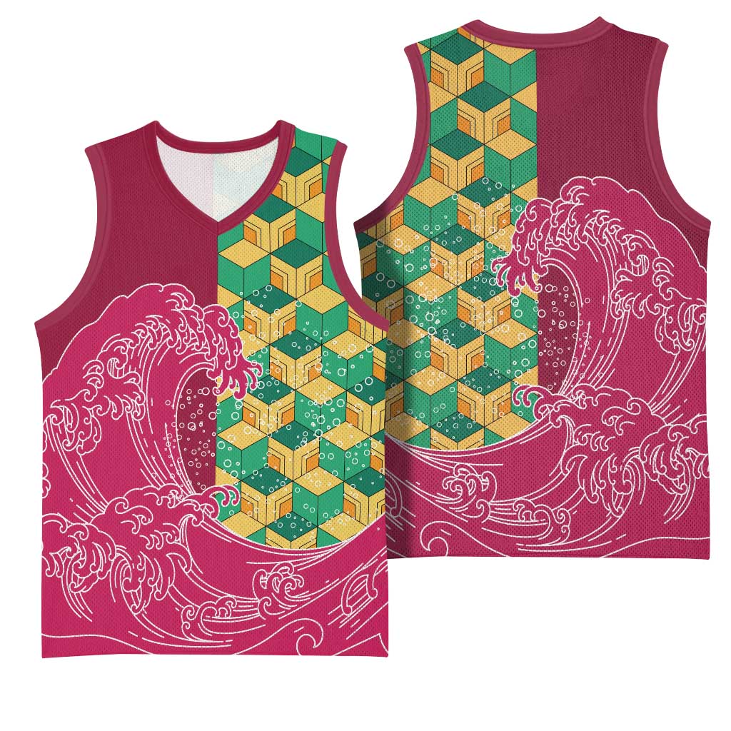 Japanese Bishamon-Kikkou Pattern Basketball Jersey Water Pillar Silent River Flow - Polynesian Pride