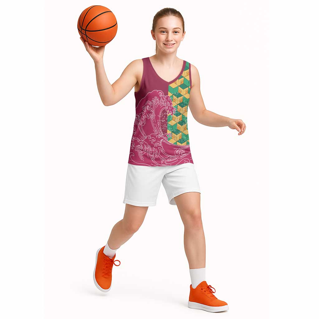 Japanese Bishamon-Kikkou Pattern Basketball Jersey Water Pillar Silent River Flow - Polynesian Pride