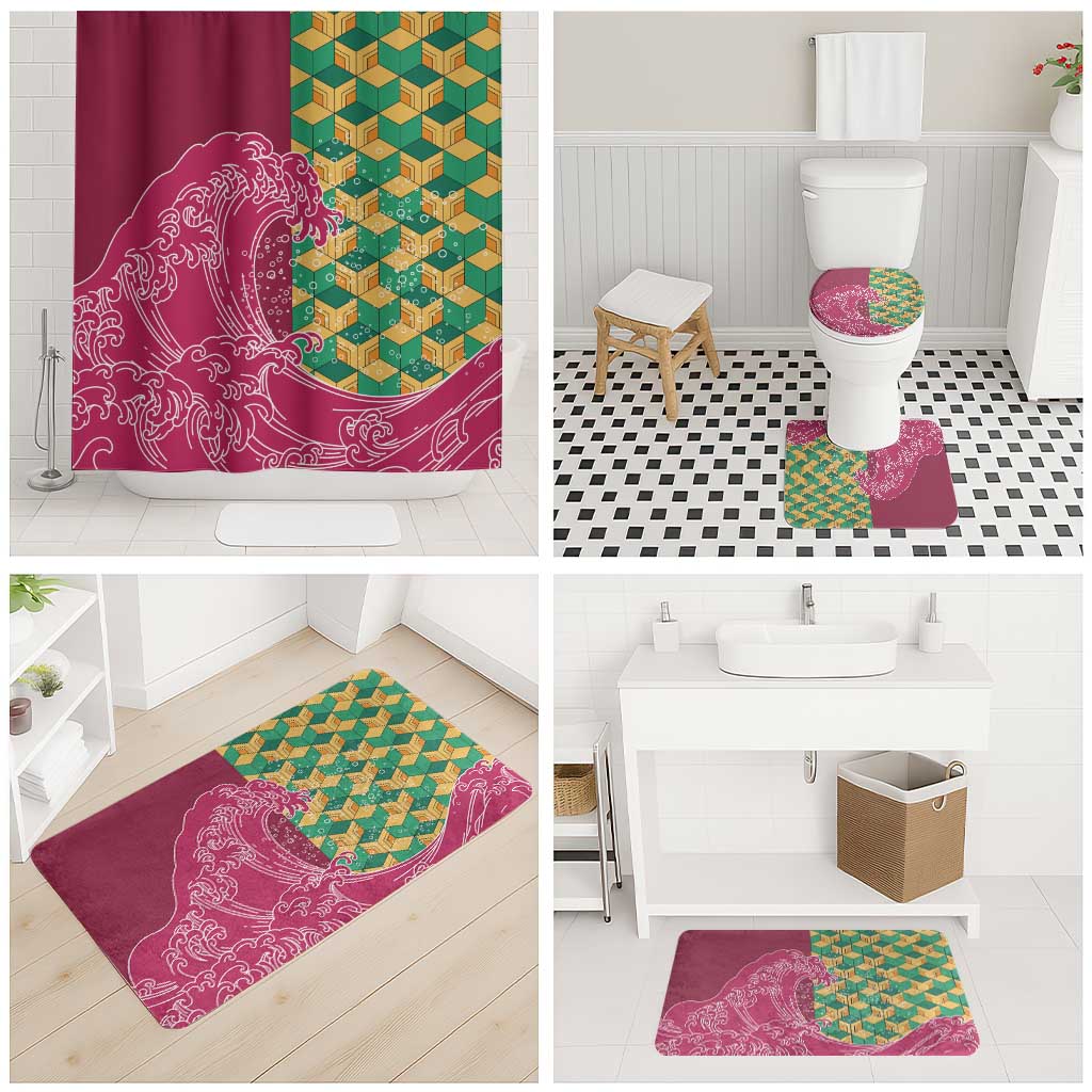 Japanese Bishamon-Kikkou Pattern Bathroom Set Water Pillar Silent River Flow - Polynesian Pride