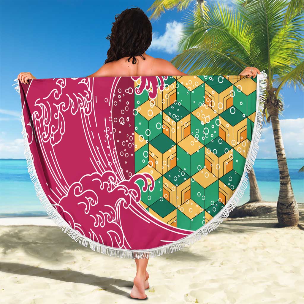 Japanese Bishamon-Kikkou Pattern Beach Blanket Water Pillar Silent River Flow LT9 - Polynesian Pride
