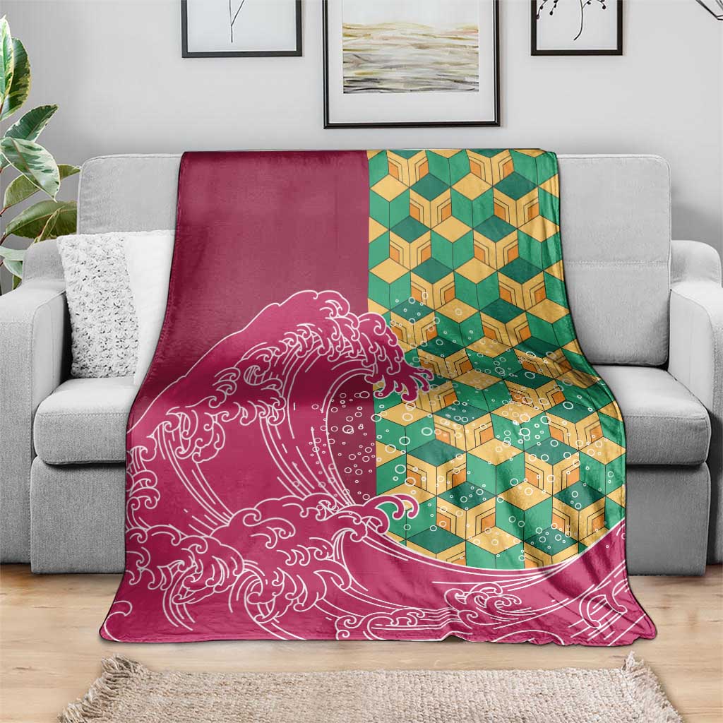 Japanese Bishamon-Kikkou Pattern Blanket Water Pillar Silent River Flow - Polynesian Pride