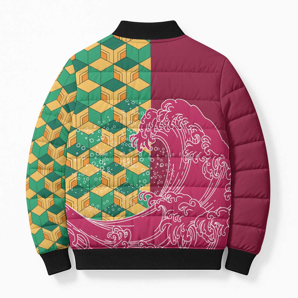 Japanese Bishamon-Kikkou Pattern Bomber Puffer Jacket Water Pillar Silent River Flow LT9 - Polynesian Pride