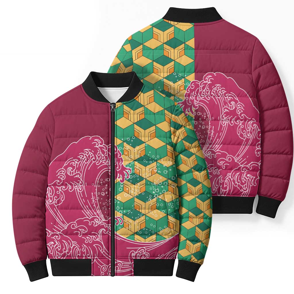 Japanese Bishamon-Kikkou Pattern Bomber Puffer Jacket Water Pillar Silent River Flow LT9 - Polynesian Pride