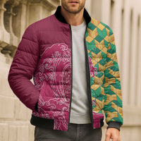 Japanese Bishamon-Kikkou Pattern Bomber Puffer Jacket Water Pillar Silent River Flow LT9 - Polynesian Pride