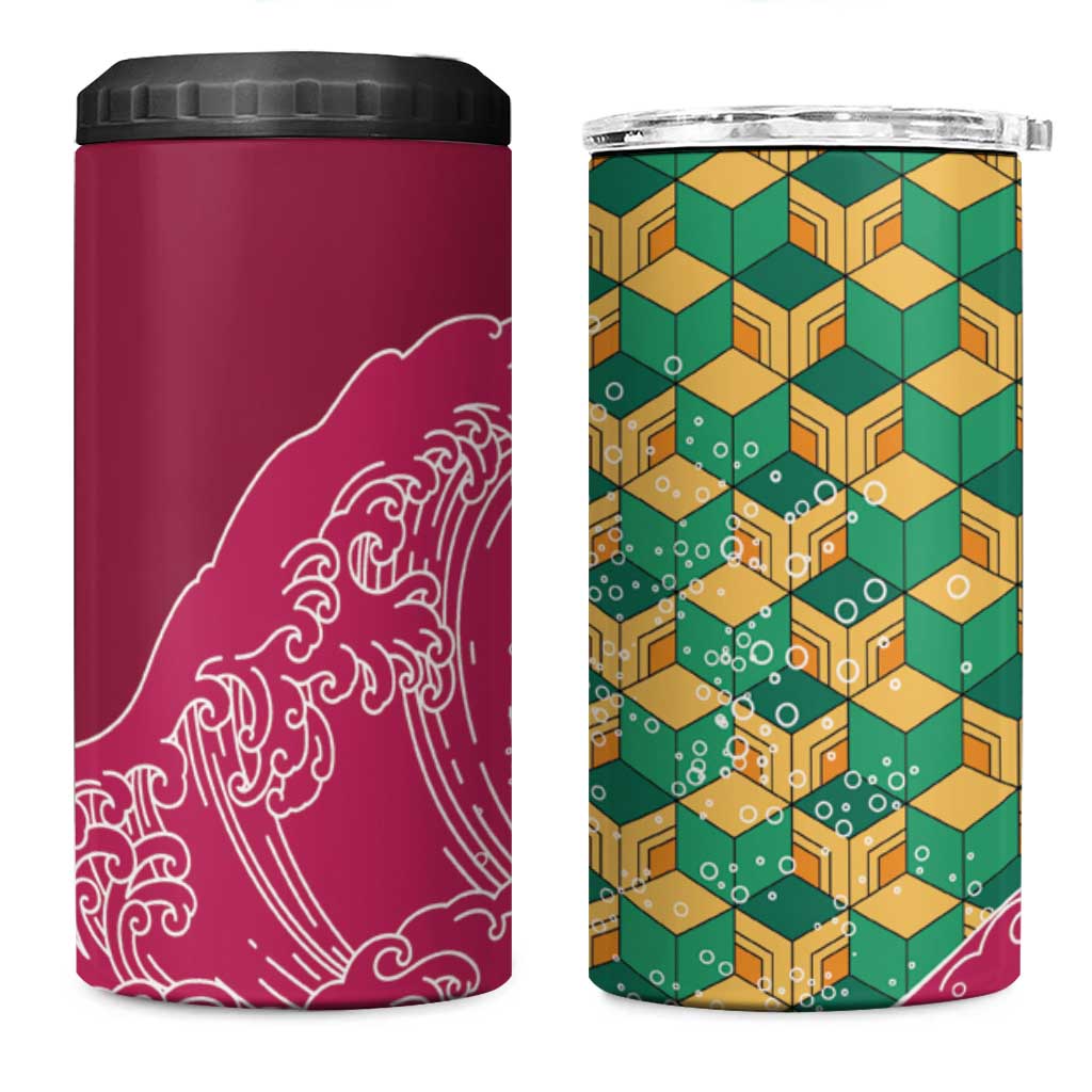 Japanese Bishamon-Kikkou Pattern 4 in 1 Can Cooler Tumbler Water Pillar Silent River Flow LT9 One Size: 16 oz Burgundy - Polynesian Pride