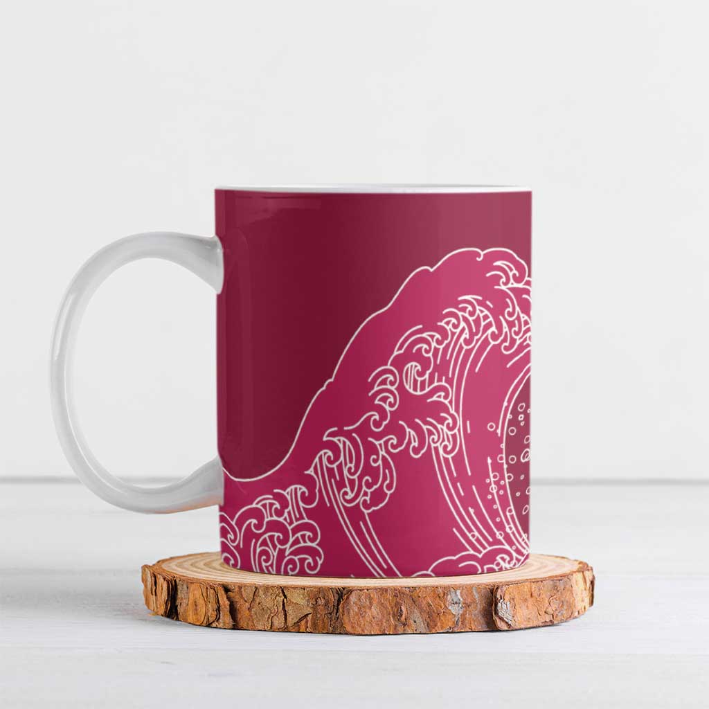 Japanese Bishamon-Kikkou Pattern Ceramic Mug Water Pillar Silent River Flow LT9 Burgundy - Polynesian Pride