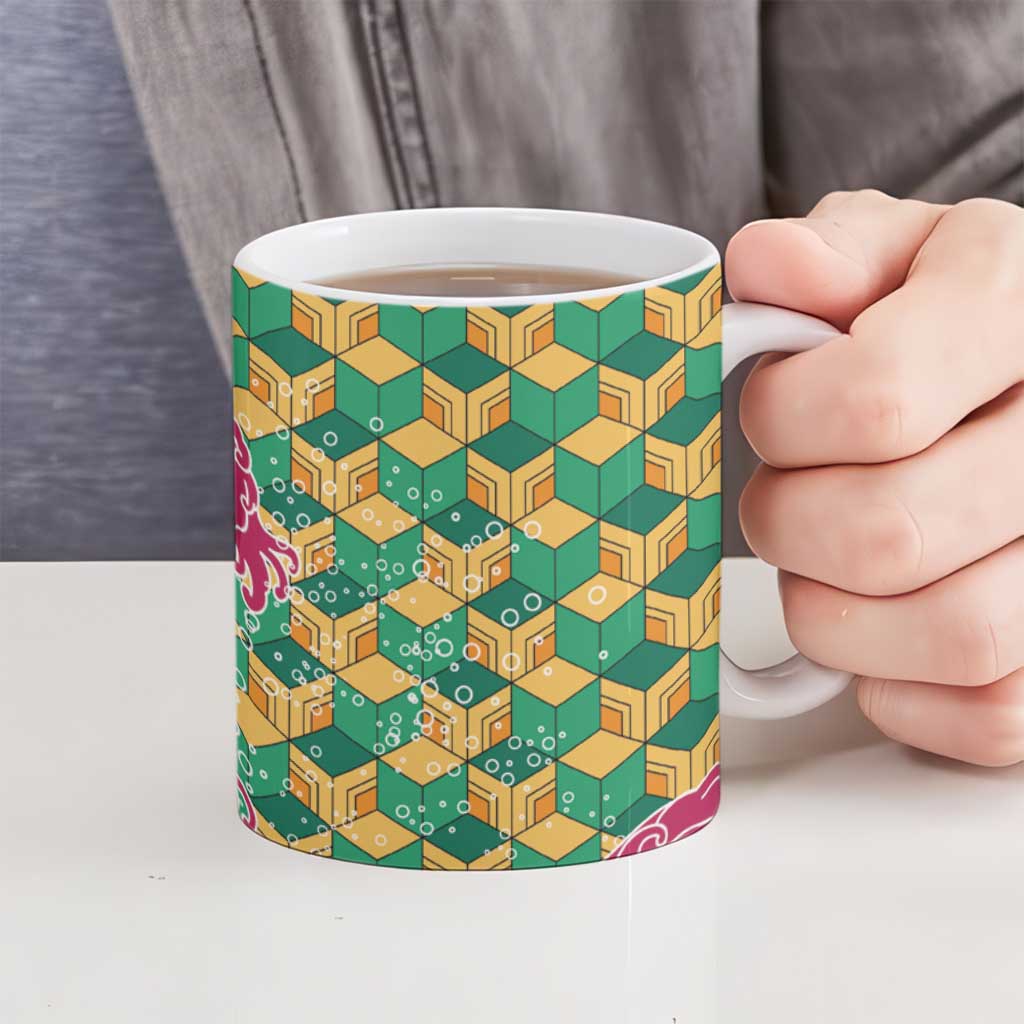 Japanese Bishamon-Kikkou Pattern Ceramic Mug Water Pillar Silent River Flow LT9 - Polynesian Pride