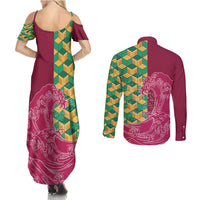 Japanese Bishamon-Kikkou Pattern Couples Matching Summer Maxi Dress and Long Sleeve Button Shirt Water Pillar Silent River Flow LT9 - Polynesian Pride