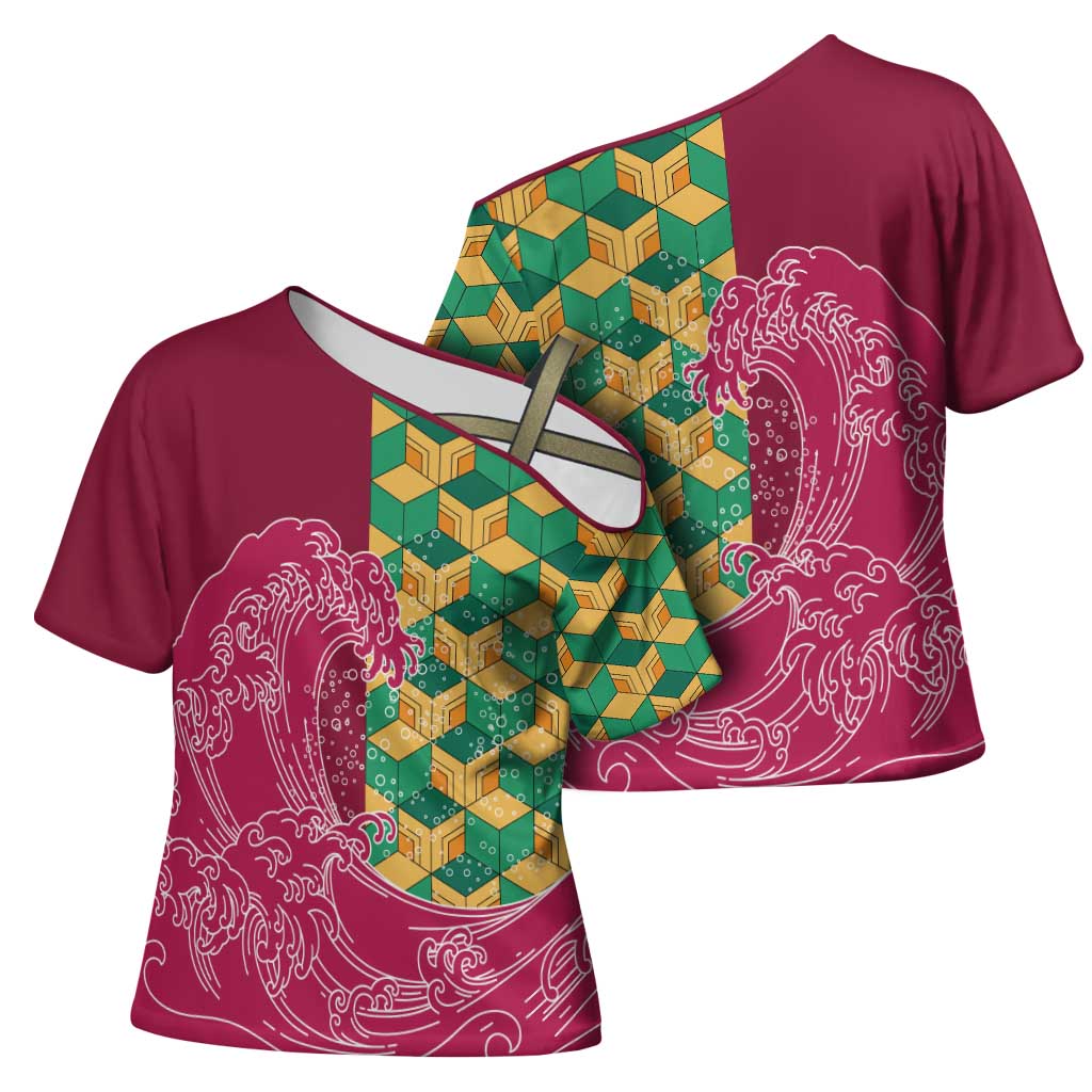 Japanese Bishamon-Kikkou Pattern Cross Shoulder Shirt Water Pillar Silent River Flow LT9 - Polynesian Pride