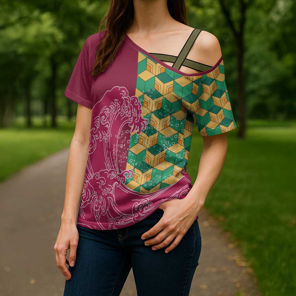 Japanese Bishamon-Kikkou Pattern Cross Shoulder Shirt Water Pillar Silent River Flow LT9 - Polynesian Pride