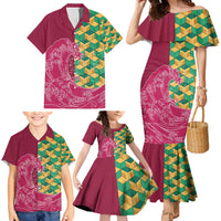 Japanese Bishamon-Kikkou Pattern Family Matching Mermaid Dress and Hawaiian Shirt Water Pillar Silent River Flow - Polynesian Pride