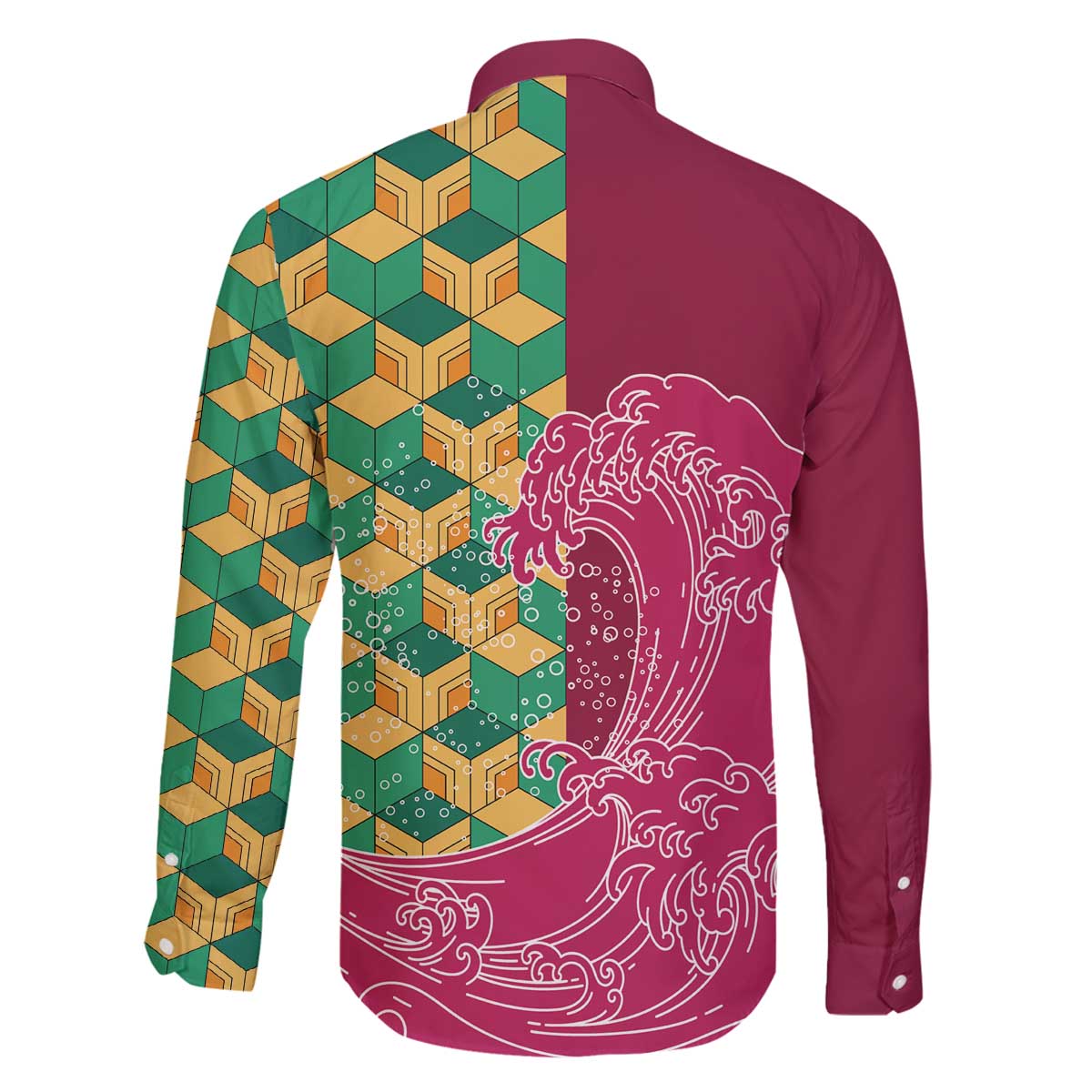 Japanese Bishamon-Kikkou Pattern Family Matching Off The Shoulder Long Sleeve Dress and Hawaiian Shirt Water Pillar Silent River Flow - Polynesian Pride