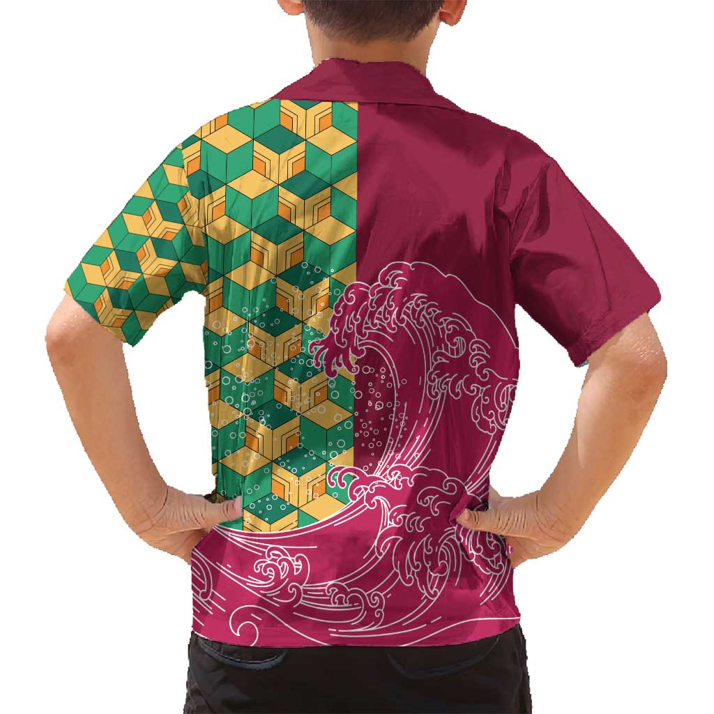 Japanese Bishamon-Kikkou Pattern Family Matching Puletasi and Hawaiian Shirt Water Pillar Silent River Flow LT9 - Polynesian Pride