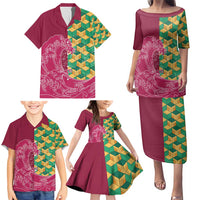 Japanese Bishamon-Kikkou Pattern Family Matching Puletasi and Hawaiian Shirt Water Pillar Silent River Flow LT9 - Polynesian Pride