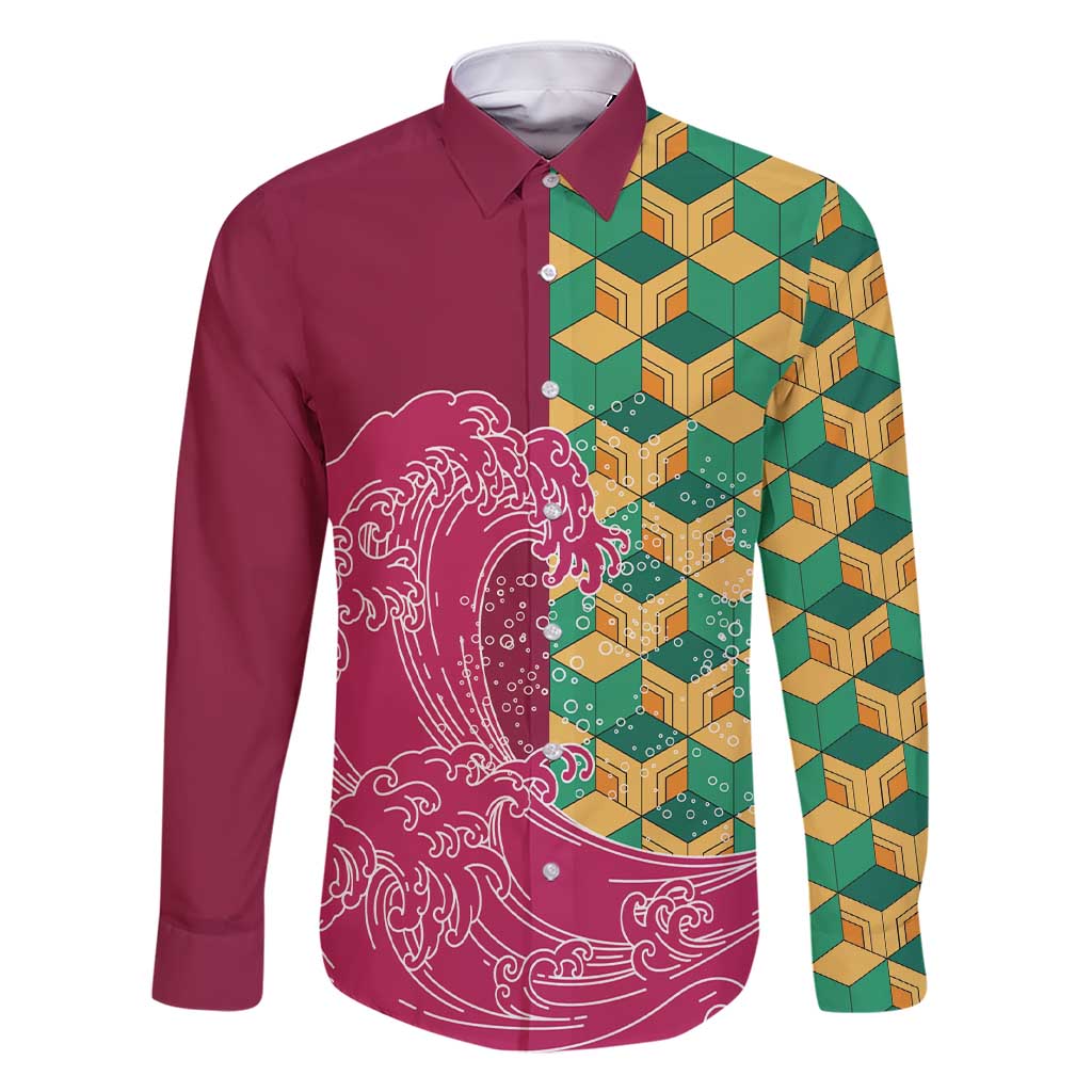 Japanese Bishamon-Kikkou Pattern Family Matching Short Sleeve Bodycon Dress and Hawaiian Shirt Water Pillar Silent River Flow - Polynesian Pride