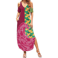 Japanese Bishamon-Kikkou Pattern Family Matching Summer Maxi Dress and Hawaiian Shirt Water Pillar Silent River Flow - Polynesian Pride