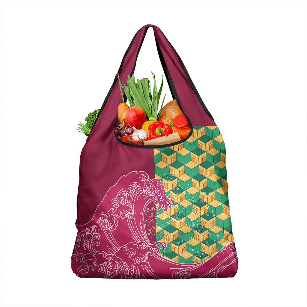 Japanese Bishamon-Kikkou Pattern Grocery Bag Water Pillar Silent River Flow - Polynesian Pride