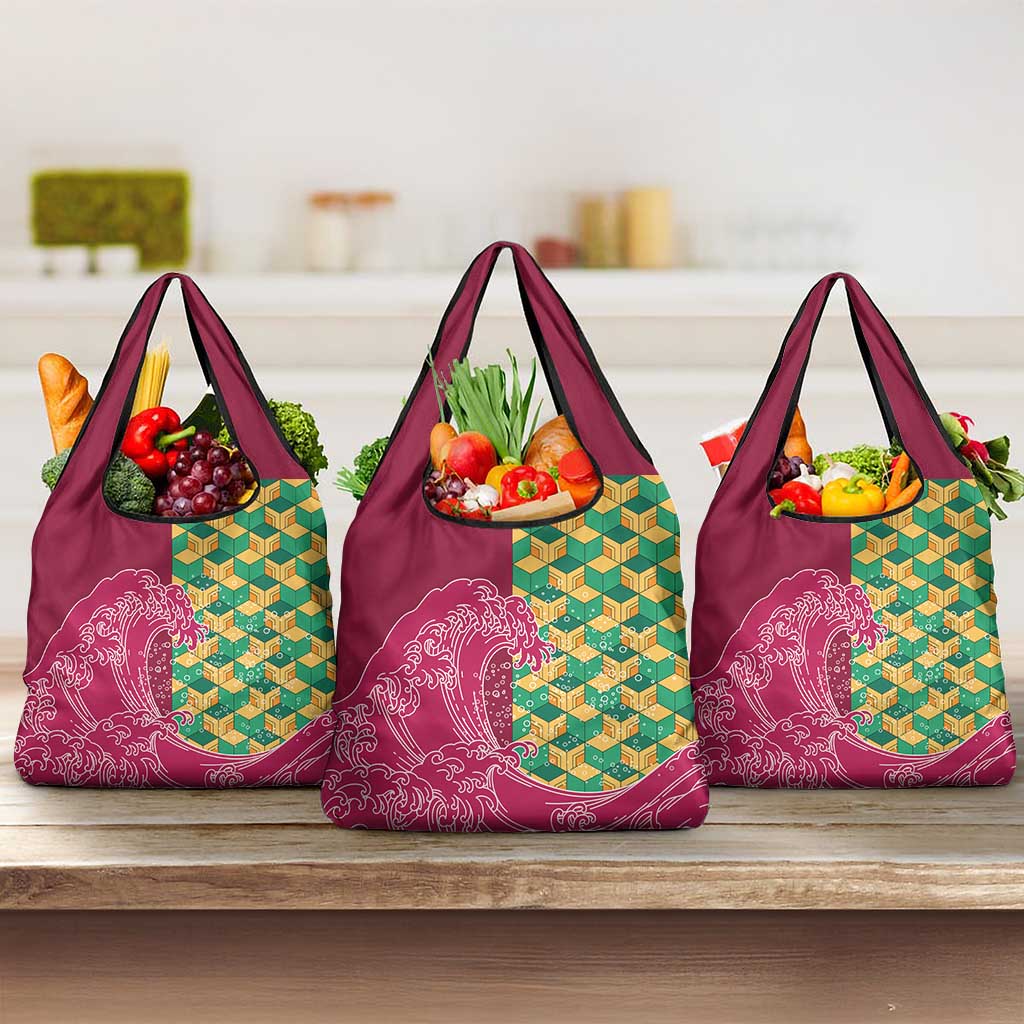 Japanese Bishamon-Kikkou Pattern Grocery Bag Water Pillar Silent River Flow - Polynesian Pride