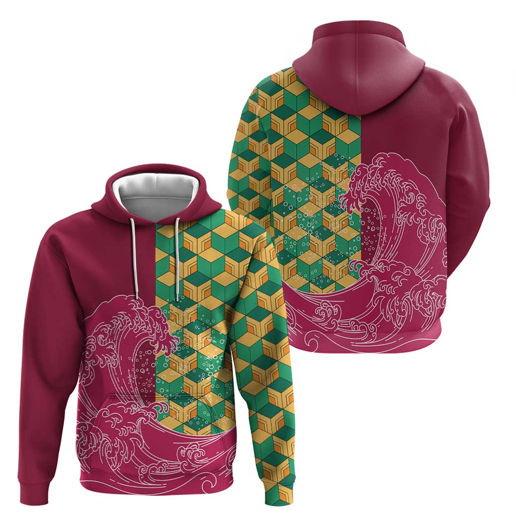 Japanese Bishamon-Kikkou Pattern Hoodie Water Pillar Silent River Flow - Polynesian Pride