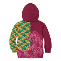 Japanese Bishamon-Kikkou Pattern Kid Hoodie Water Pillar Silent River Flow - Polynesian Pride
