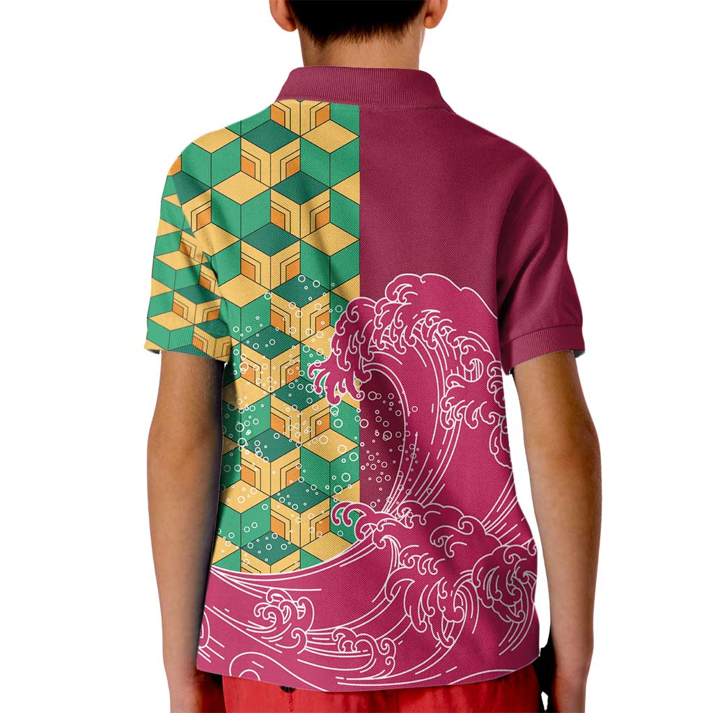 Japanese Bishamon-Kikkou Pattern Kid Polo Shirt Water Pillar Silent River Flow - Polynesian Pride