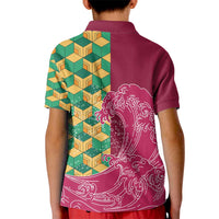 Japanese Bishamon-Kikkou Pattern Kid Polo Shirt Water Pillar Silent River Flow - Polynesian Pride