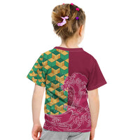 Japanese Bishamon-Kikkou Pattern Kid T Shirt Water Pillar Silent River Flow - Polynesian Pride