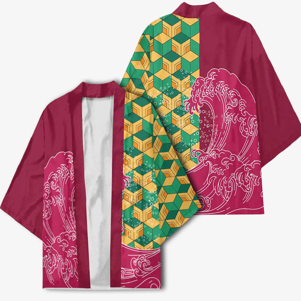 Japanese Bishamon-Kikkou Pattern Kimono Water Pillar Silent River Flow - Polynesian Pride